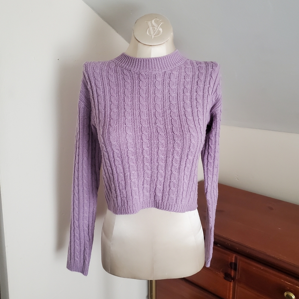 Lilac Pastel Purple Cable Knit Cropped Sweater